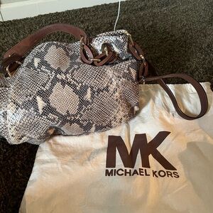 Michael Kors Snake Print Shoulder Bag - Brown and Cream
